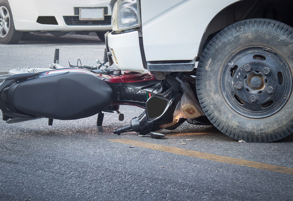 Motorcycle and truck head-on accident.